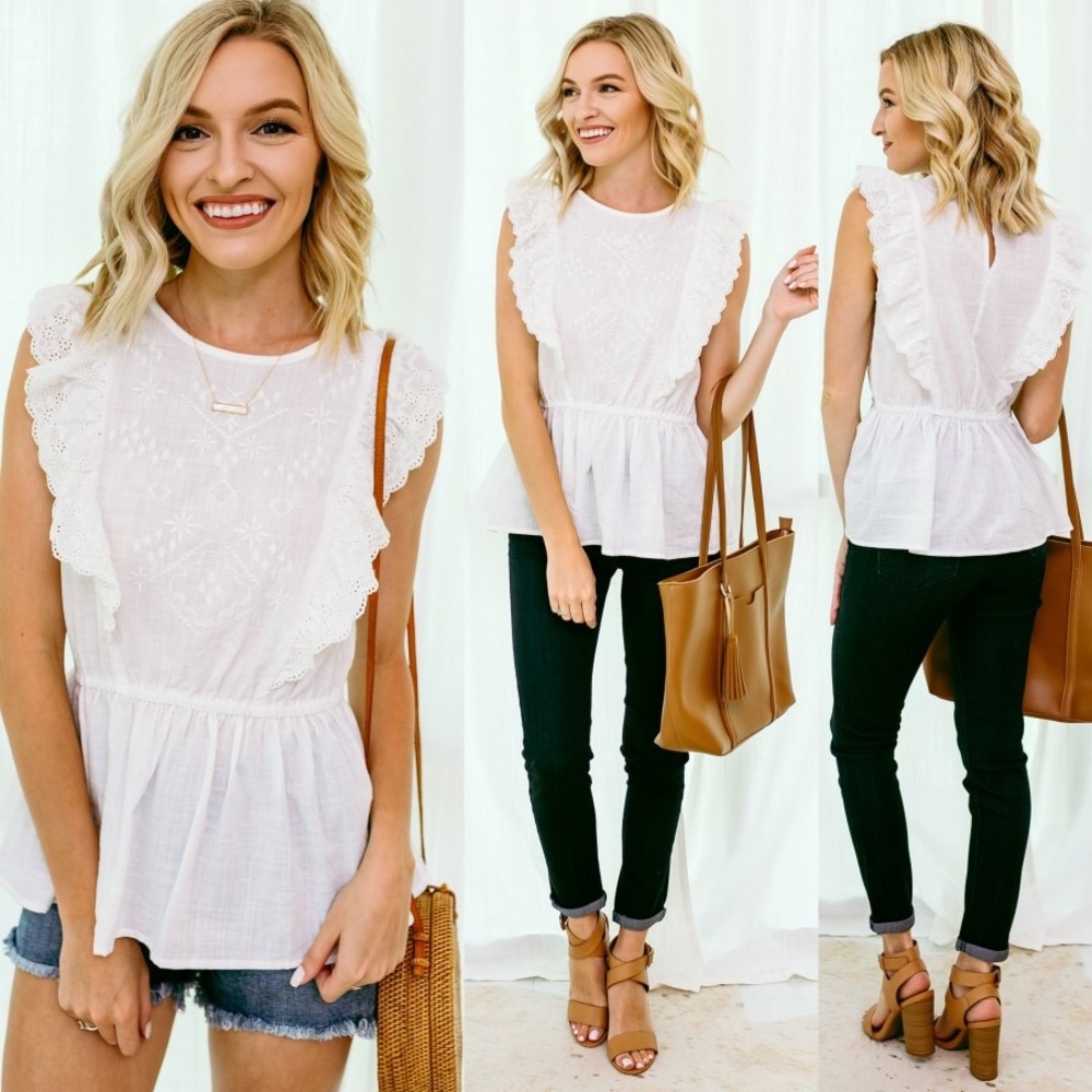 White Ruffle Sleeve Top - Picture 2 of 2